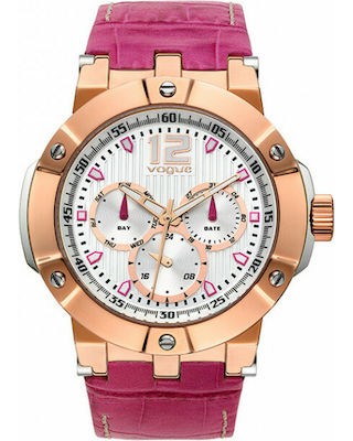 Vogue Elegance Stainless Steel With Leather Strap